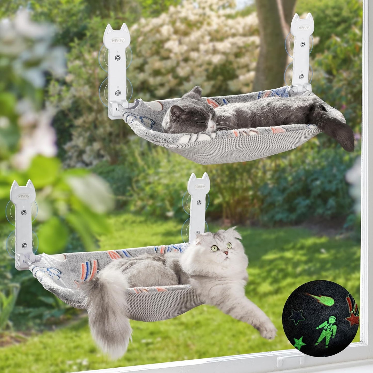 2 Pack Cat Window Perch with Glow in The Dark Design for Cats