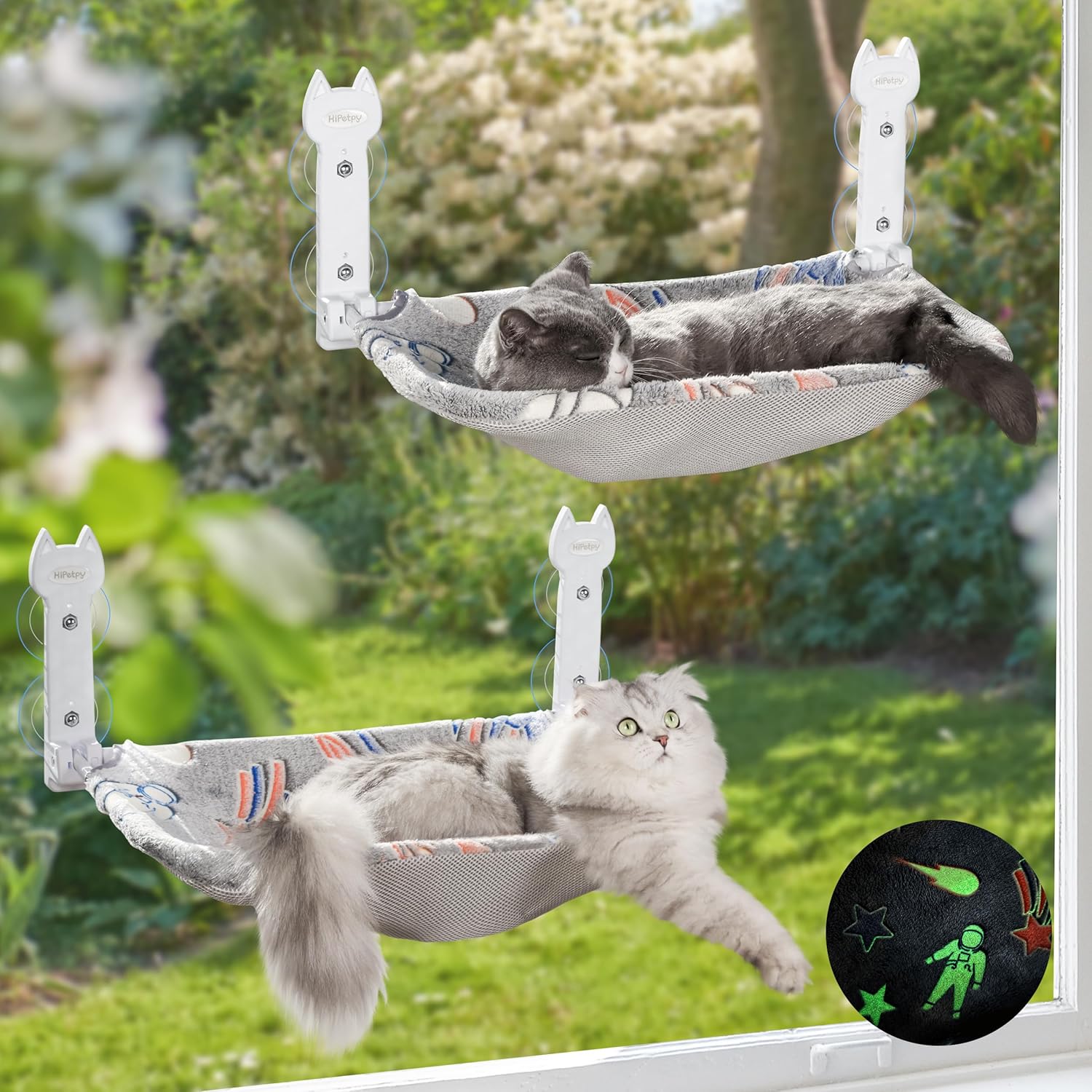 2 Pack Cat Window Perch with Glow in The Dark Design for Cats