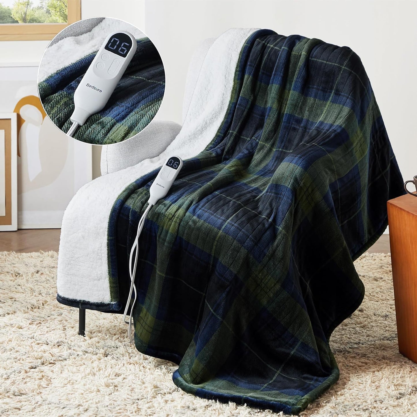 Bedsure Plaid Heated Throw Blanket - Cozy Electric Flannel