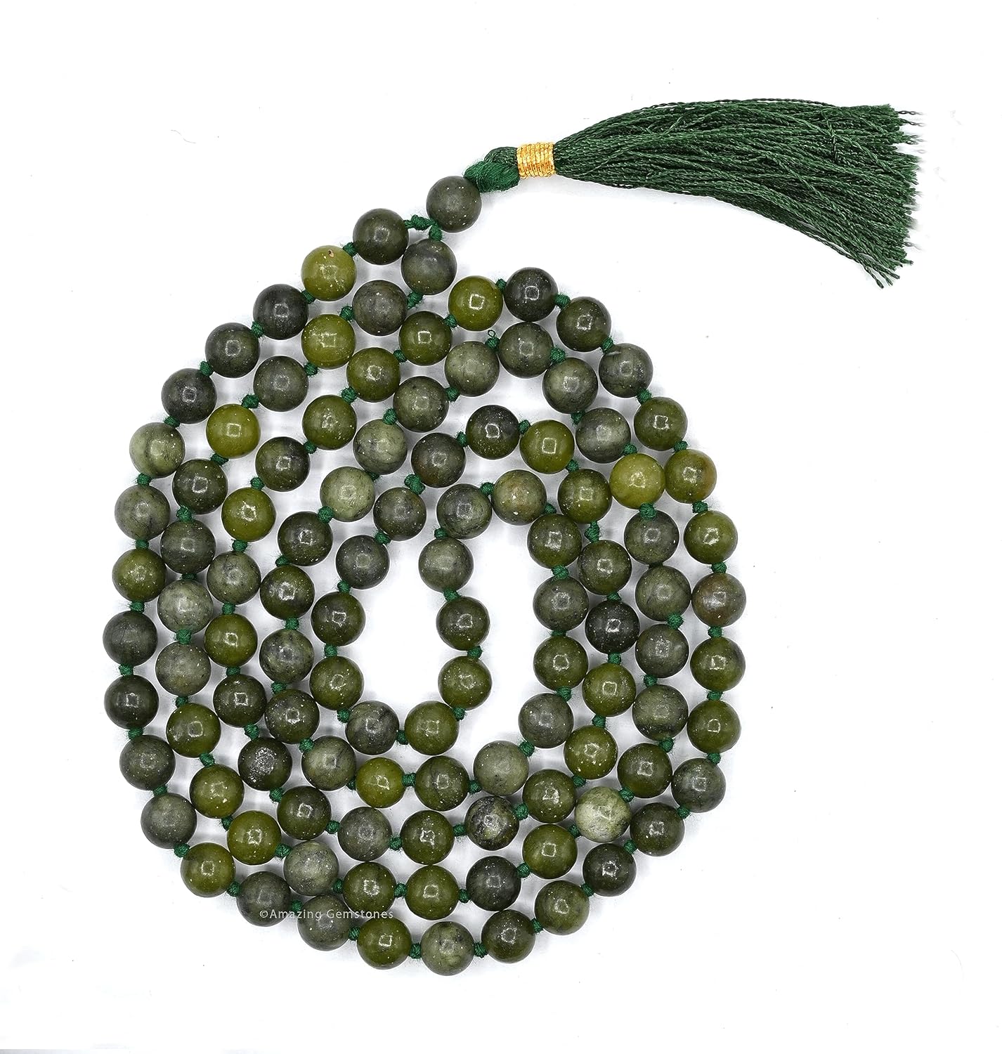 Natural Green Jade Mala Beads - Healing Meditation Gem