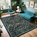 6x9 Area Rug Floral Washable Dark Green Vintage Boho - Soft Low Pile