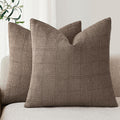 Linen Check Throw Pillow Covers Set of 2 26x26 in - Neutral Farmhouse