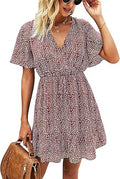 KIRUNDO Leopard Print Ruffle V Neck High Waist Flowy Mini Dress