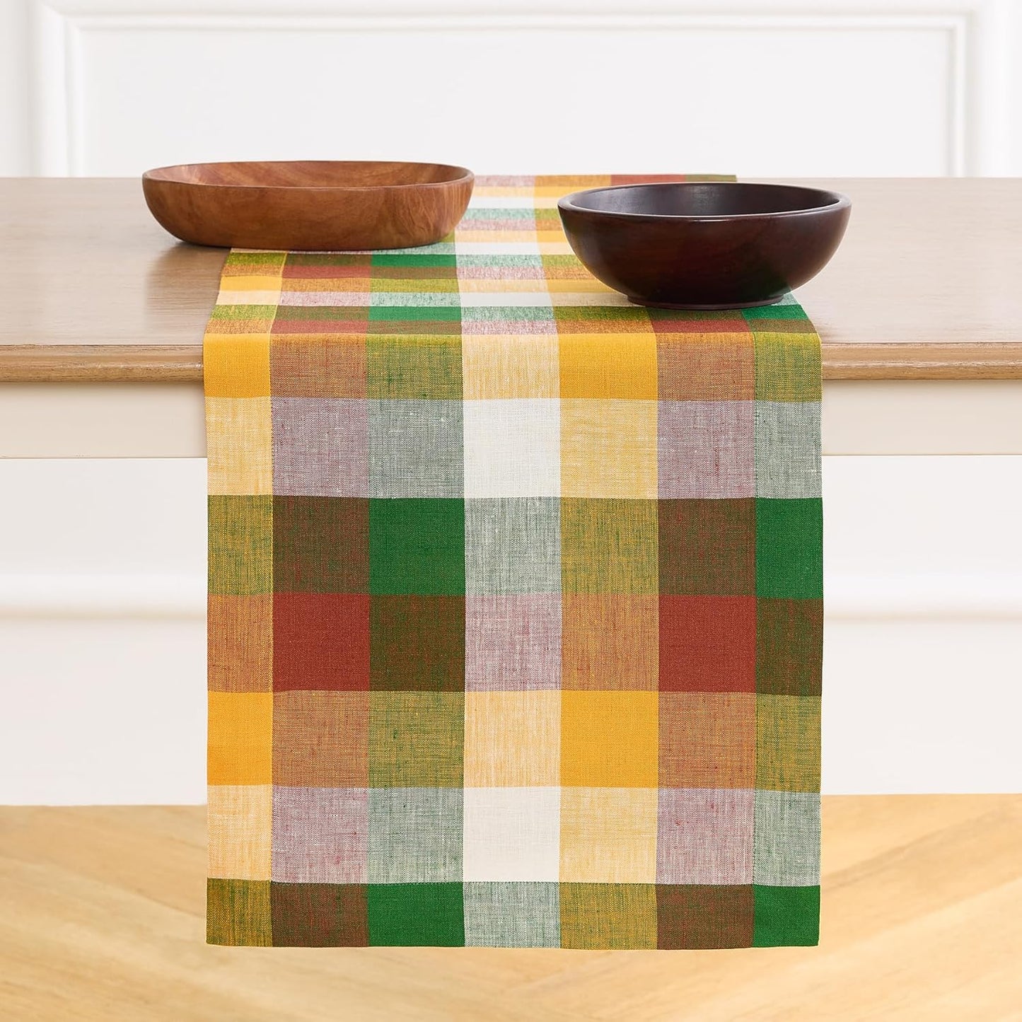 Checkered Linen Table Runner 14 x 72 Inch for Stylish Dining