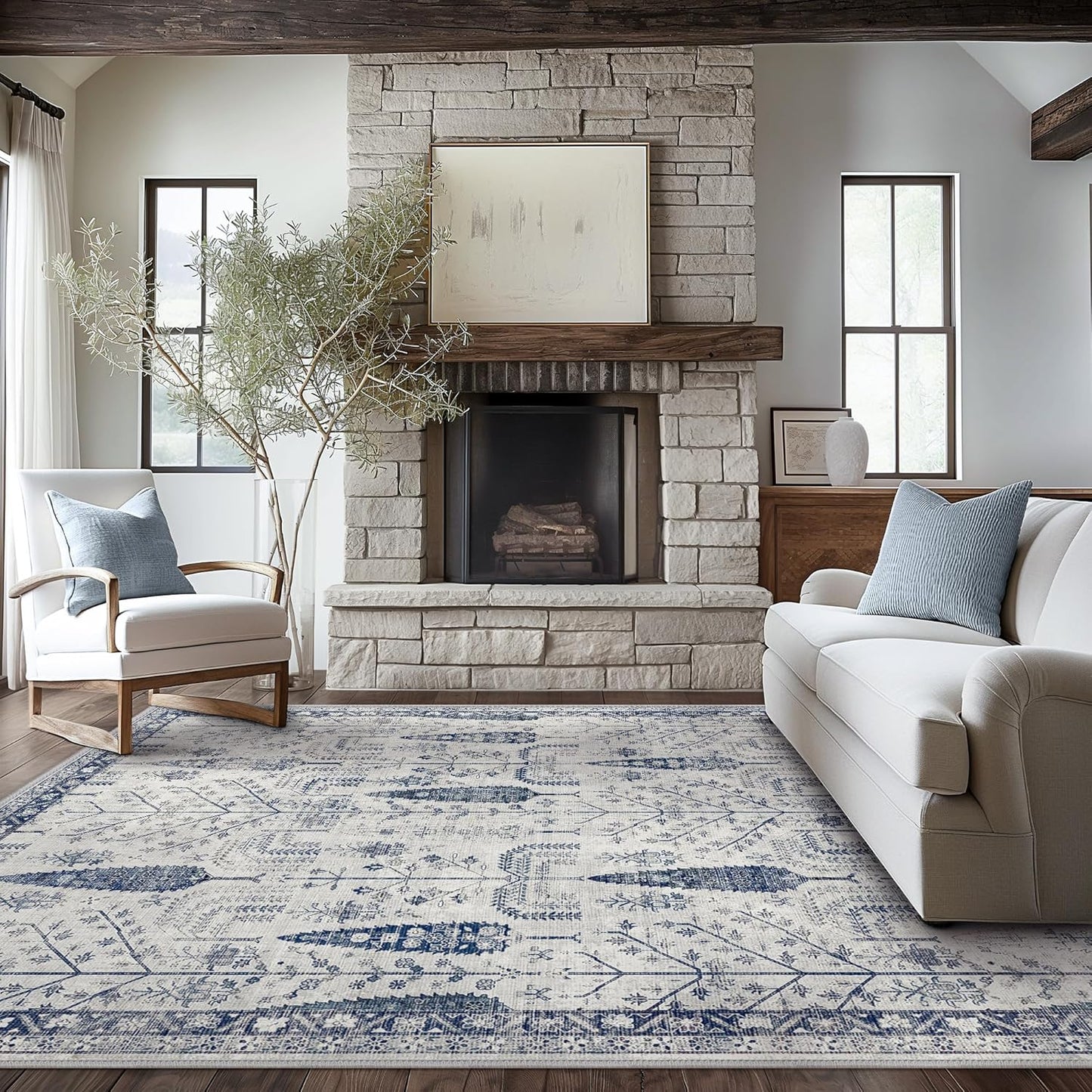 Bavni Floral Non Slip Machine Washable Rug for Living Room
