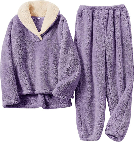 Fluffy Pajamas for Women Set Soft Comfy Fleece Pjs Pullover