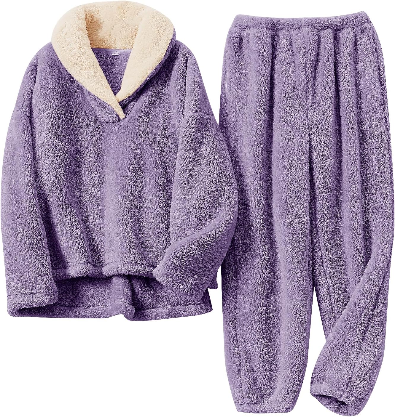 Fluffy Pajamas for Women Set Soft Comfy Fleece Pjs Pullover