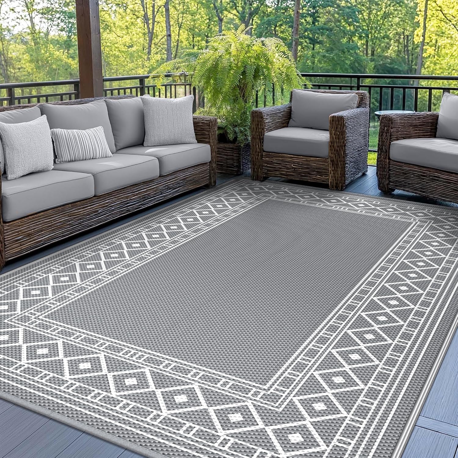 GENIMO Outdoor Rug Waterproof for Patio Decor, 5ftx8ft Stylish Mat