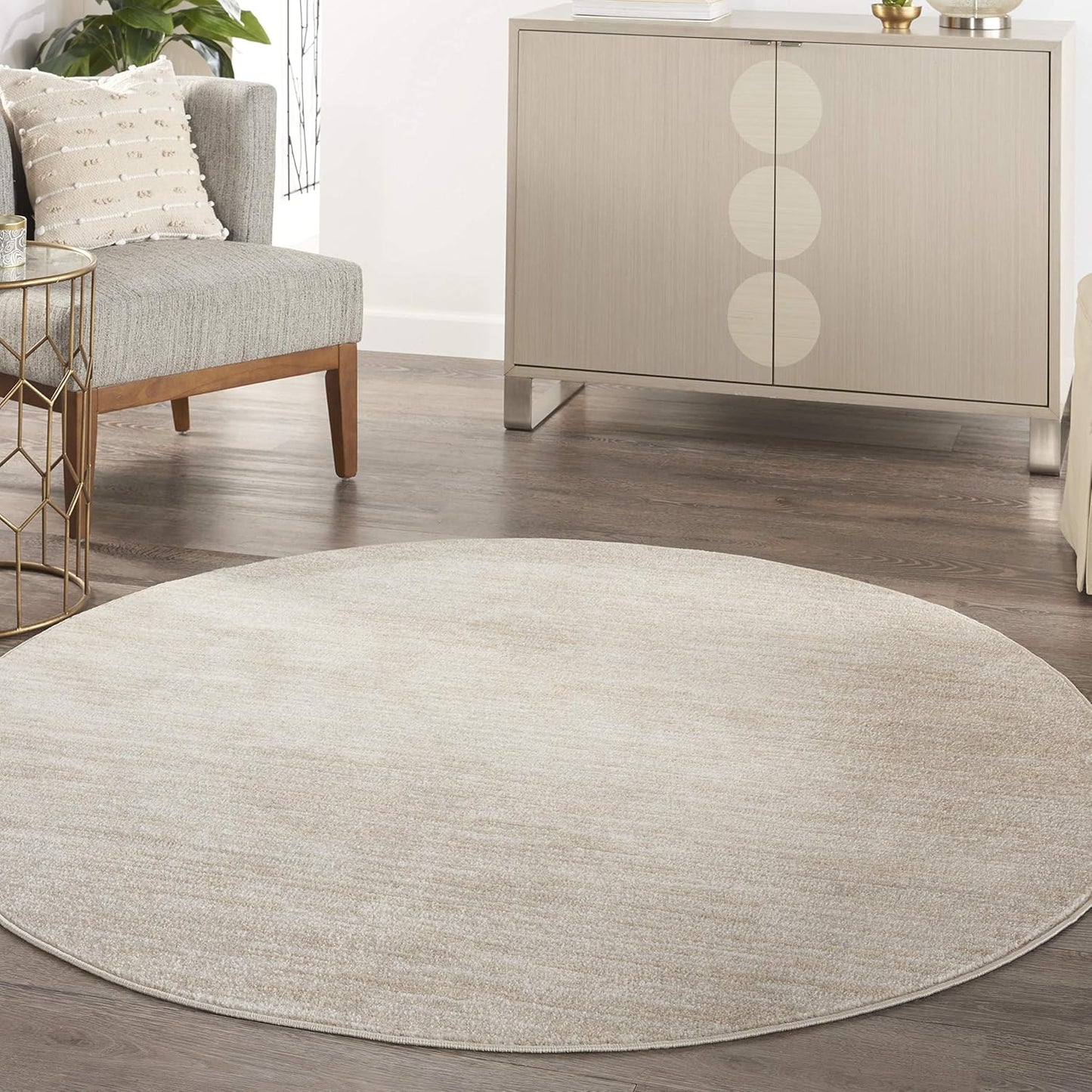 Nourison Essentials Indoor/Outdoor Ivory Beige Round Area Rug