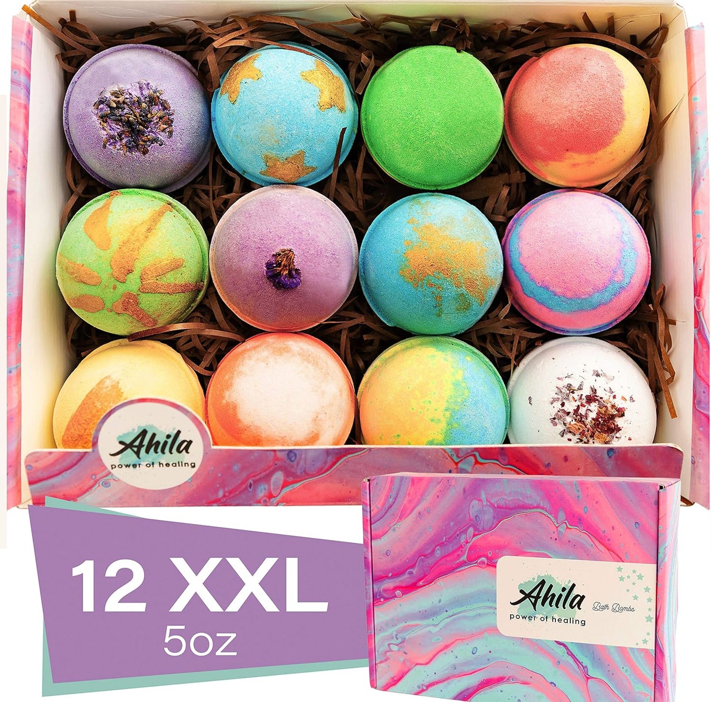 12 XXL Bubbly Organic Bath Bombs Gift Set for Relaxation