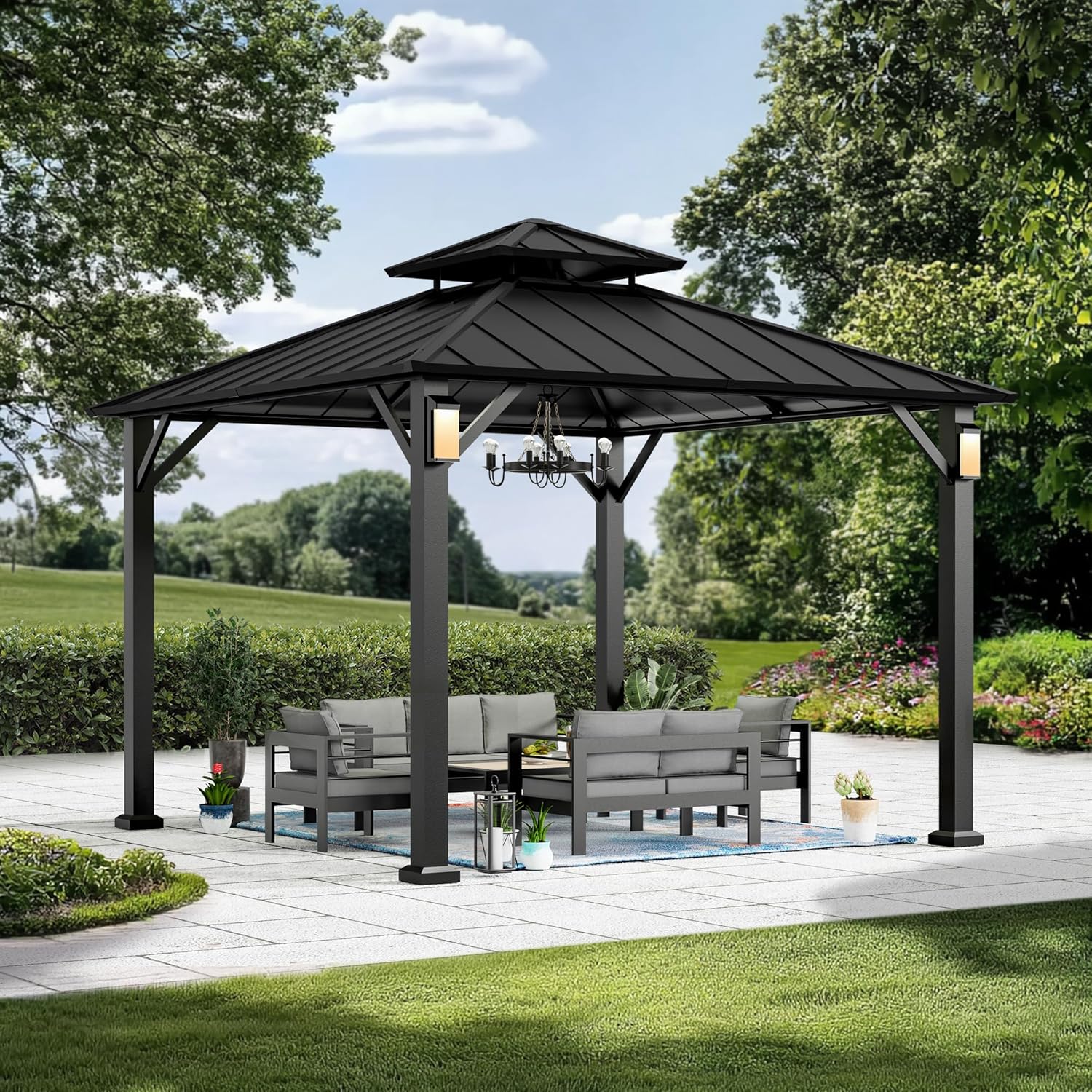 10x10 Hardtop Gazebo with LED Lights - Elegant Outdoor Bliss