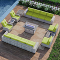 16-Piece Patio Rattan Conversation Set in LAvocado Green - With Fire