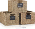 Seagrass Storage Baskets with Labels Set of 3 - Shelf and Pantry