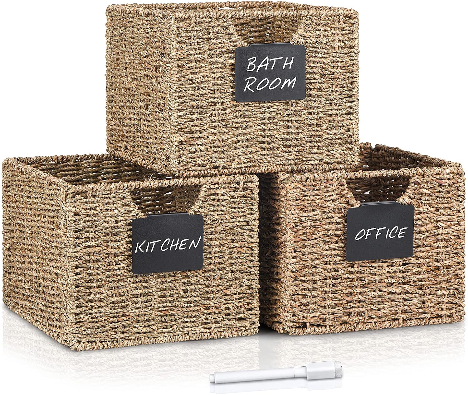 Seagrass Storage Baskets with Labels for Organized Spaces