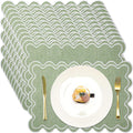 12 Set Linen Placemat 13x19 Wavy Embroidery Scalloped Placemat - Sage