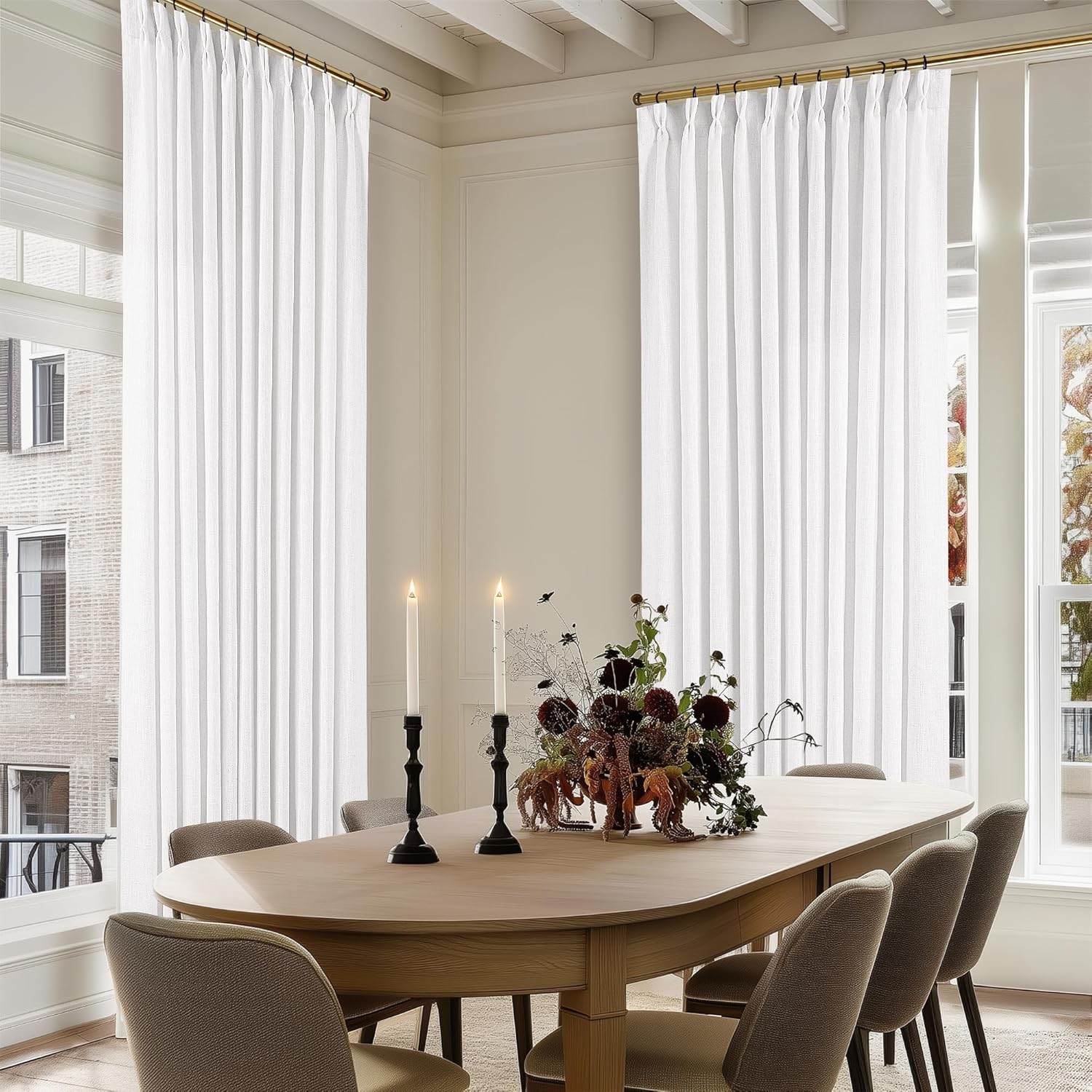 Pinch Pleated Extra Wide Linen Curtains for Patio Doors 120 in