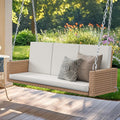 Hanging Porch Swing Chair Sits 3 People - Comfortable Wicker Bench