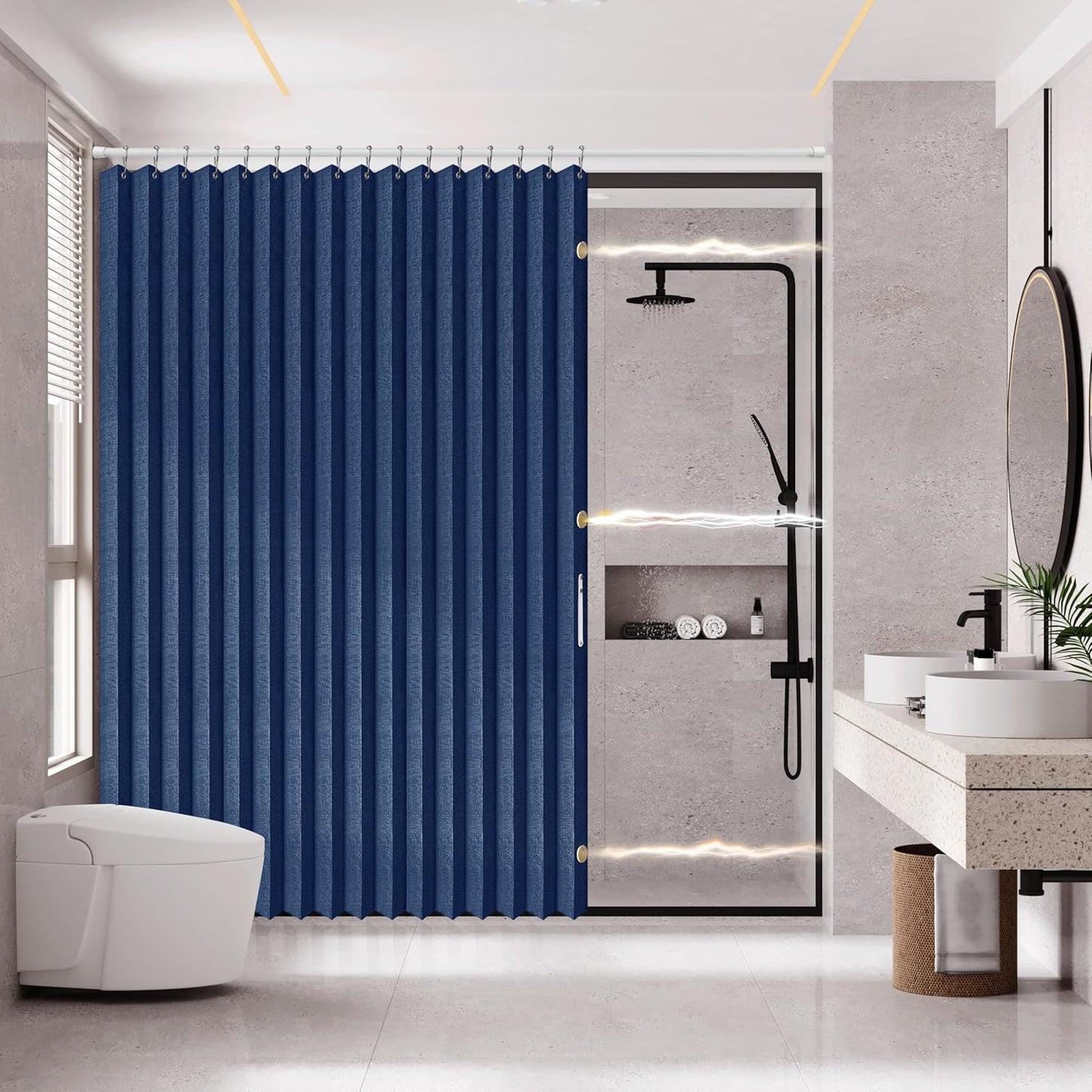 AJAZZ Magnetic Folding Shower Curtain for Modern Bathrooms