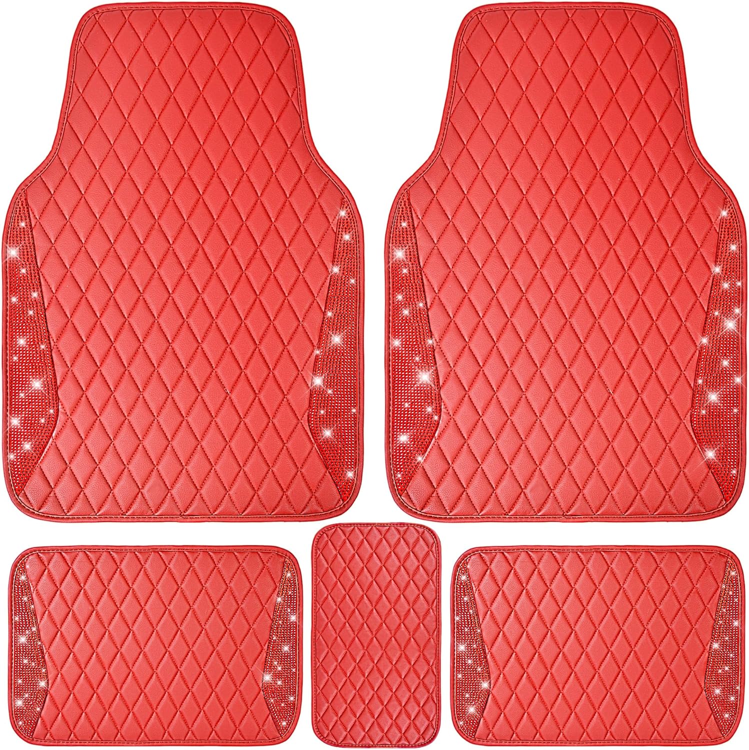 Bling Diamond Leather Car Mats for Women - Sparkly Waterproof Set