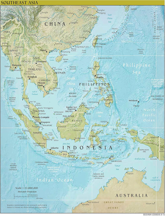Large Scale Southeast Asia Relief Map - Palmetto Posters