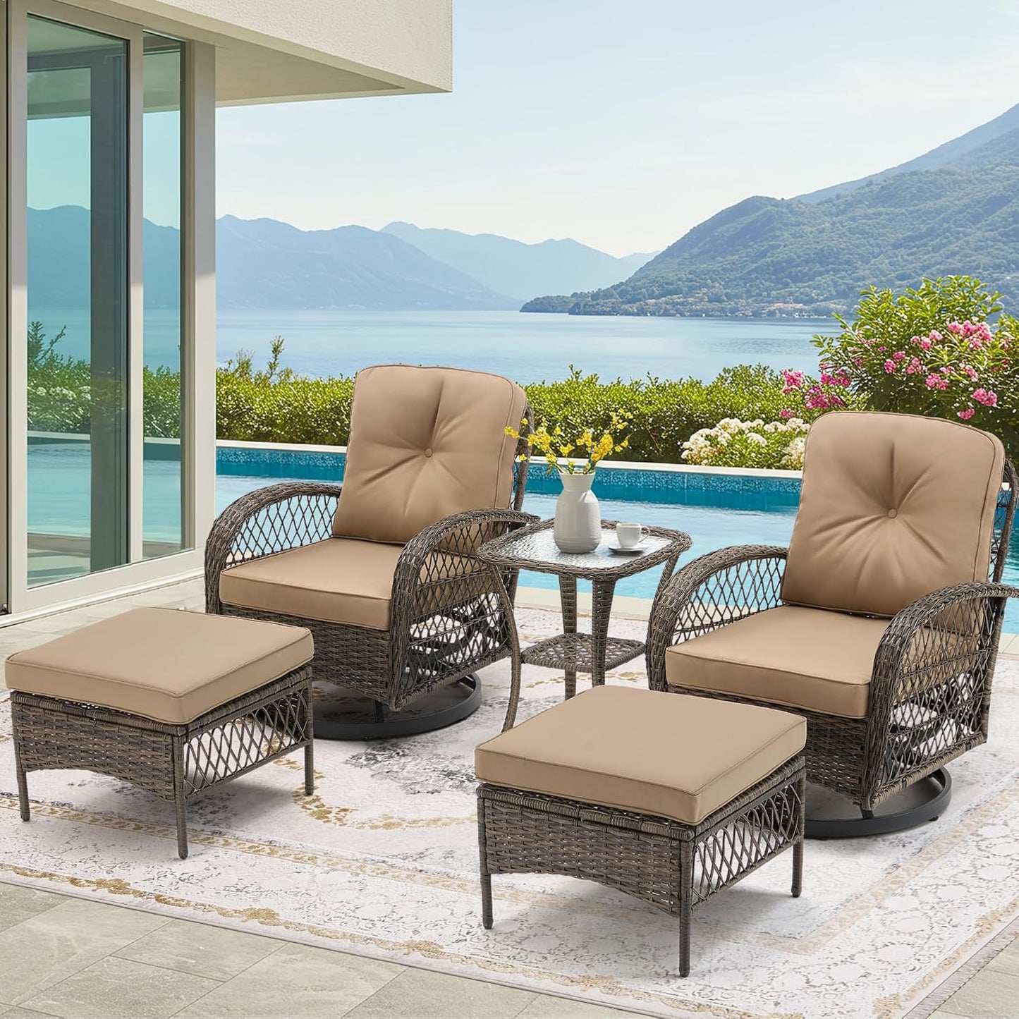 EROMMY 5 Pieces Outdoor Swivel Rocker Patio Chairs Set
