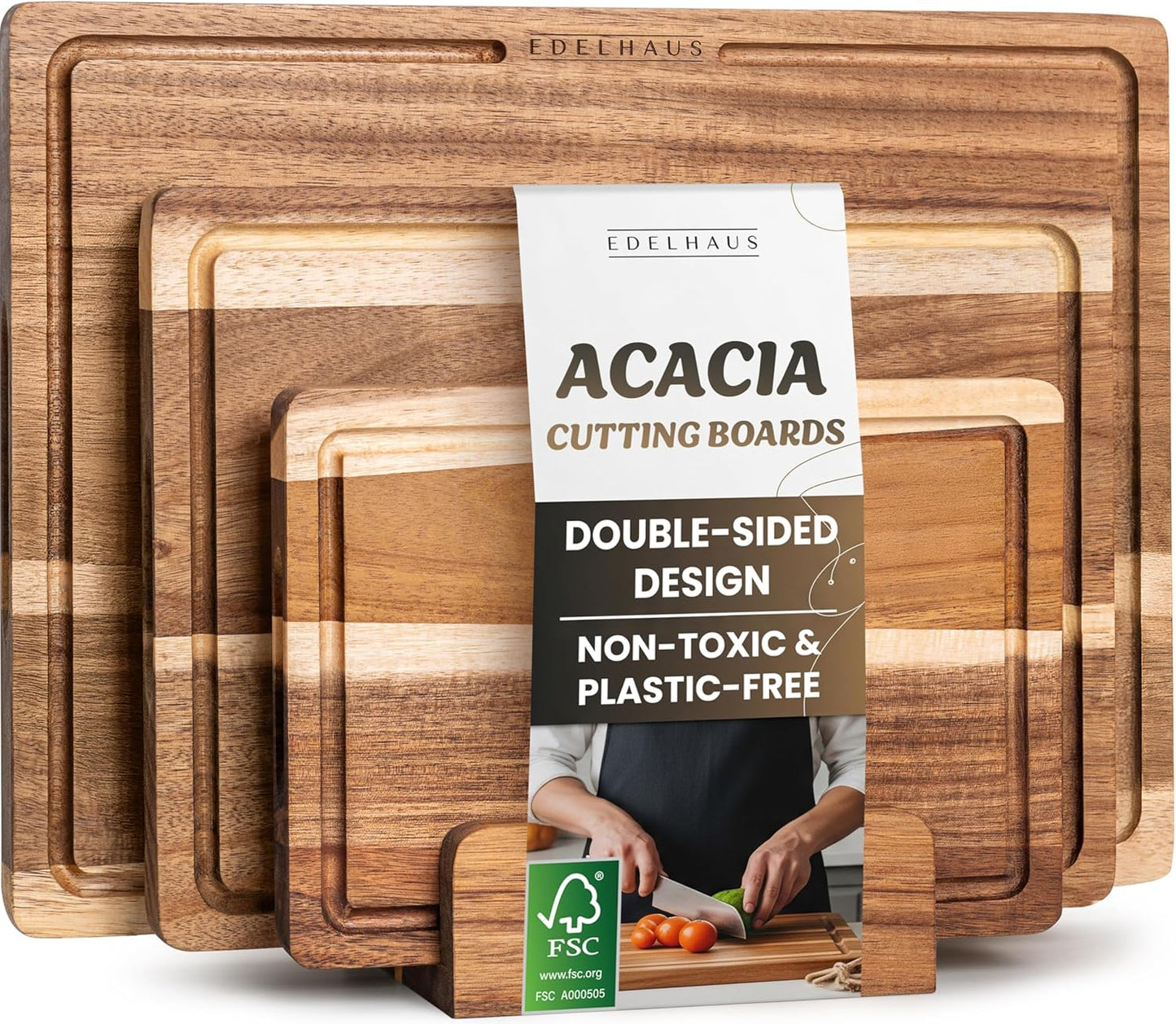 Acacia Wood Cutting Board Set of 3 - Non-Toxic Kitchen Essential