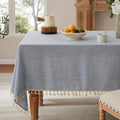 Linen Tablecloth with Tassels Farmhouse Blue 60x120 in - Water