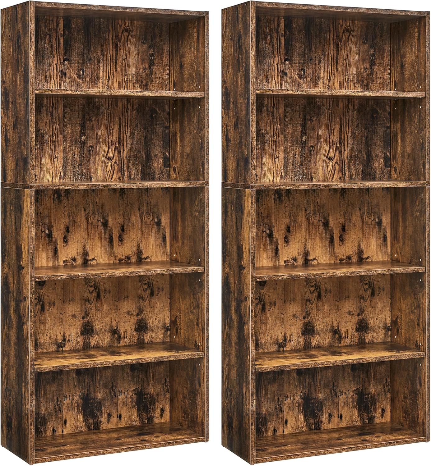 VASAGLE Set of 2 Rustic Brown 5-Tier Bookshelves for Storage
