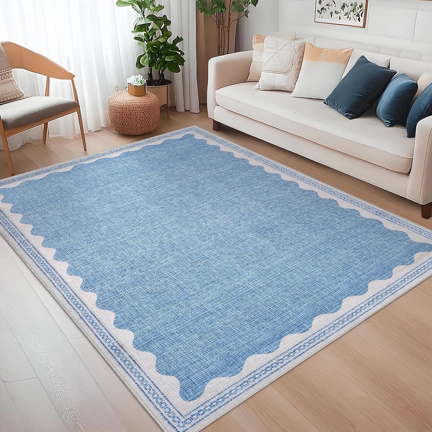 Scalloped Washable Rug 5x7 Area Rugs for Living Room Comfort