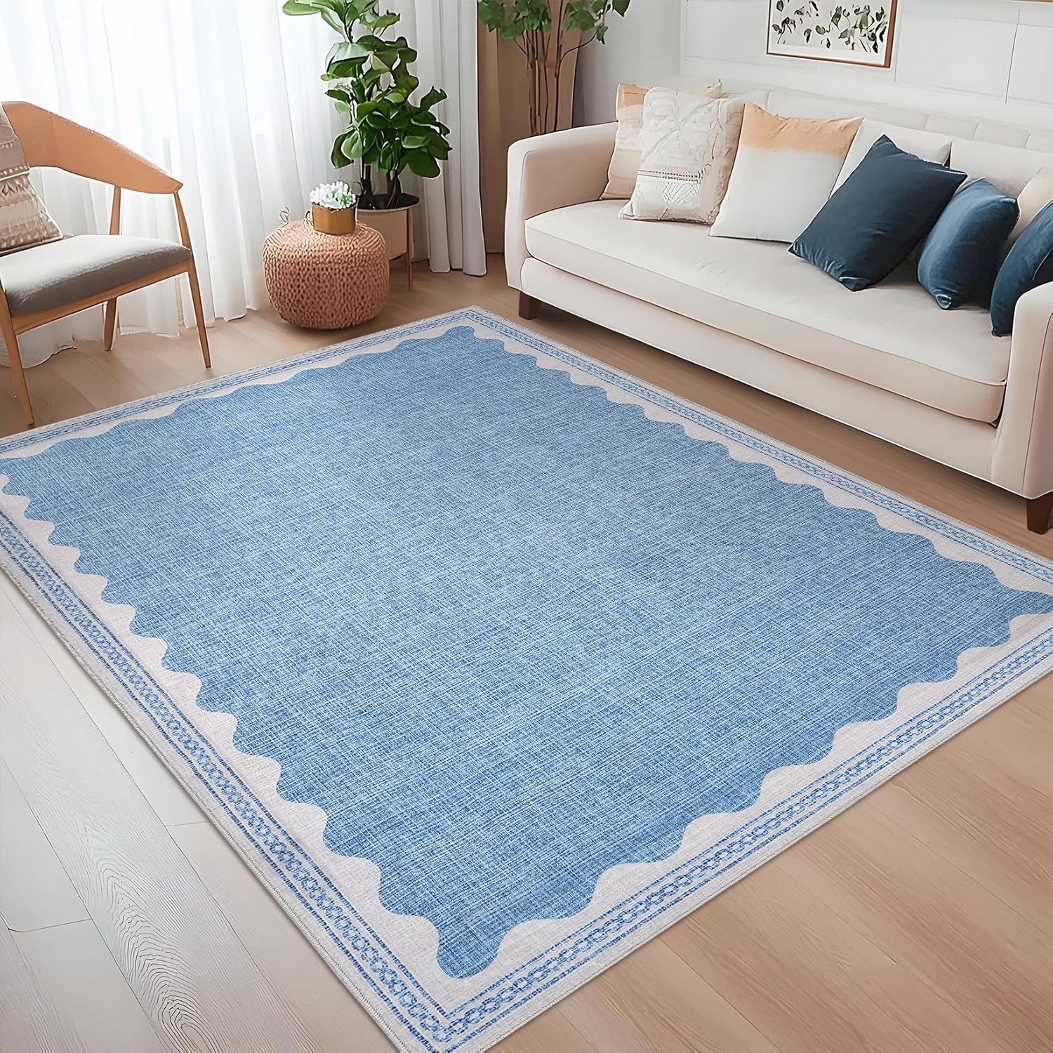 Scalloped Washable Rug 5x7 Area Rugs for Living Room Comfort