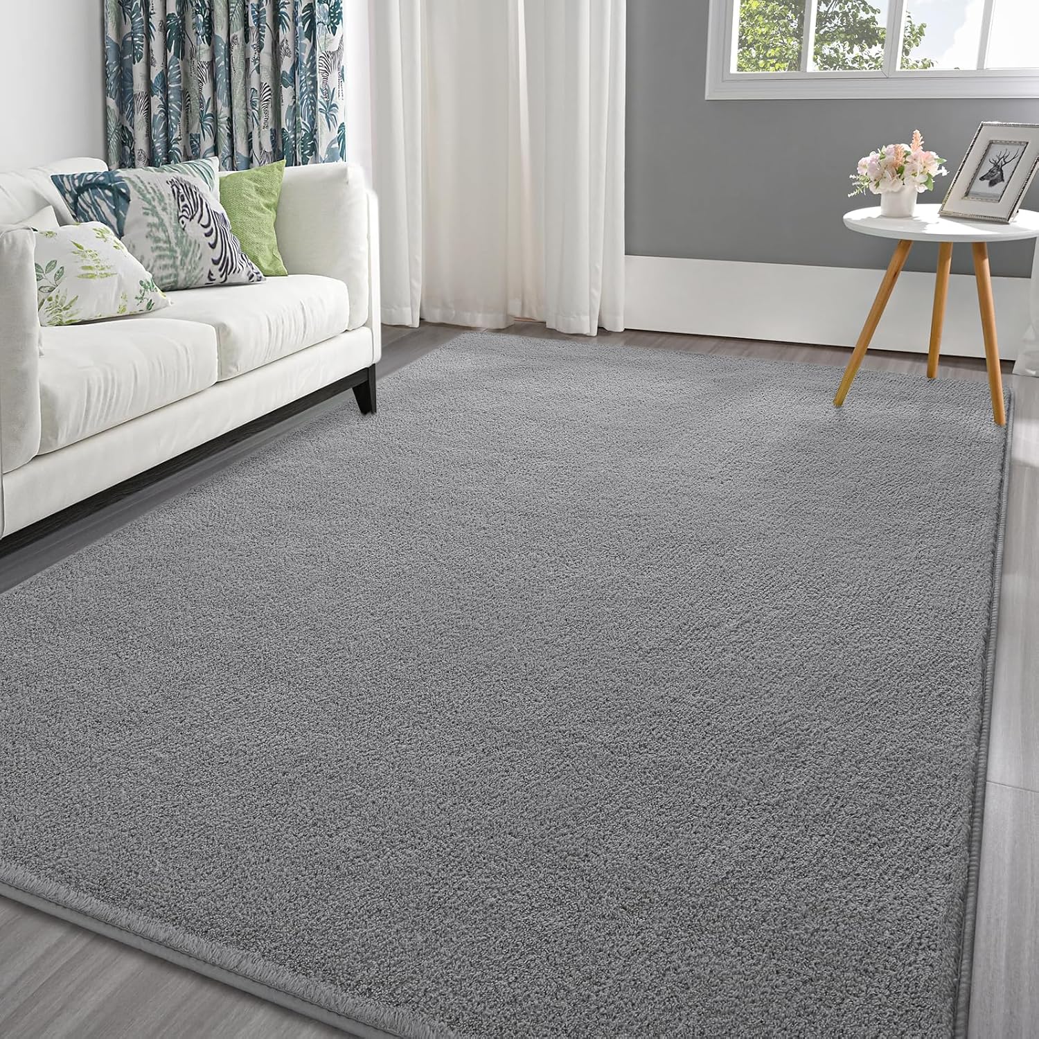 Pettop 5x7 Grey Thickened Memory-Foam Area Rug for Home Decor