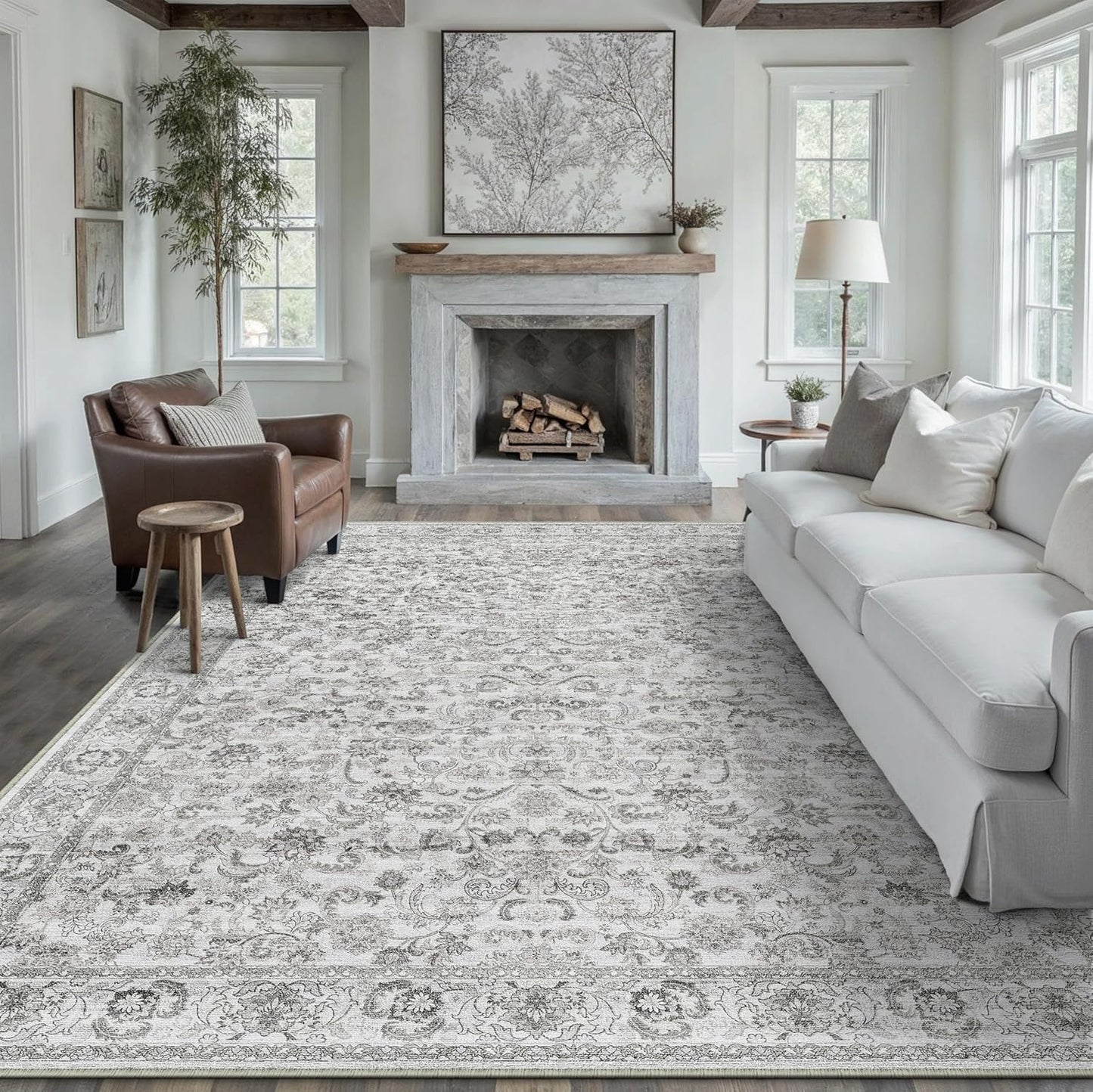 Grey Area Rug 8x10 Machine Washable for Living Room and More