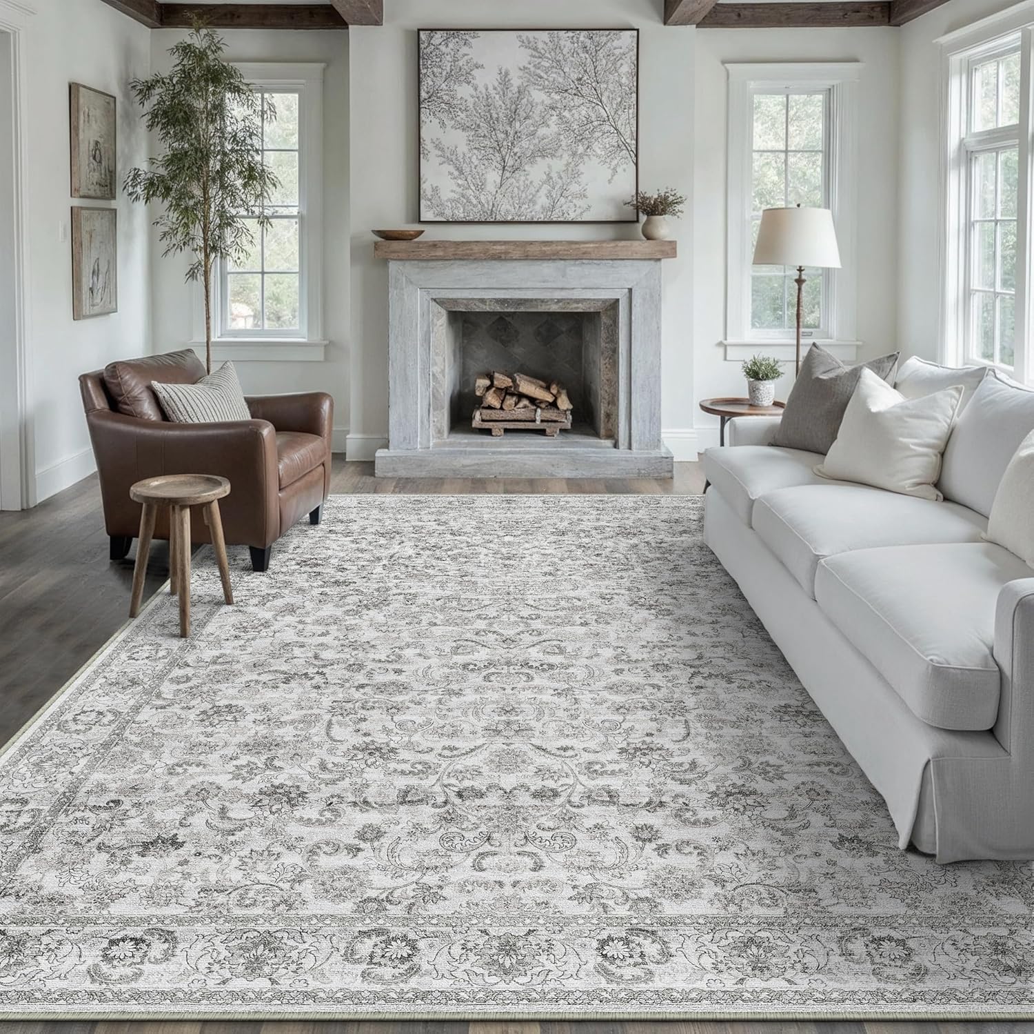 Grey Area Rug 8x10 Machine Washable for Living Room and More