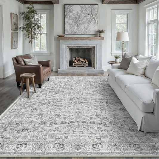 Grey Area Rug 8x10 Machine Washable for Living Room and More