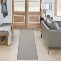 Courtyard 8ft Runner Ivory Charcoal Rug - Durable Indoor/Outdoor