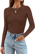 Womens Long Sleeve Crewneck Ribbed Knit Sweater - Slim Fitted Top