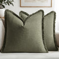 Decorative Linen Fringe Throw Pillow Covers 28x28 in - Olive Green
