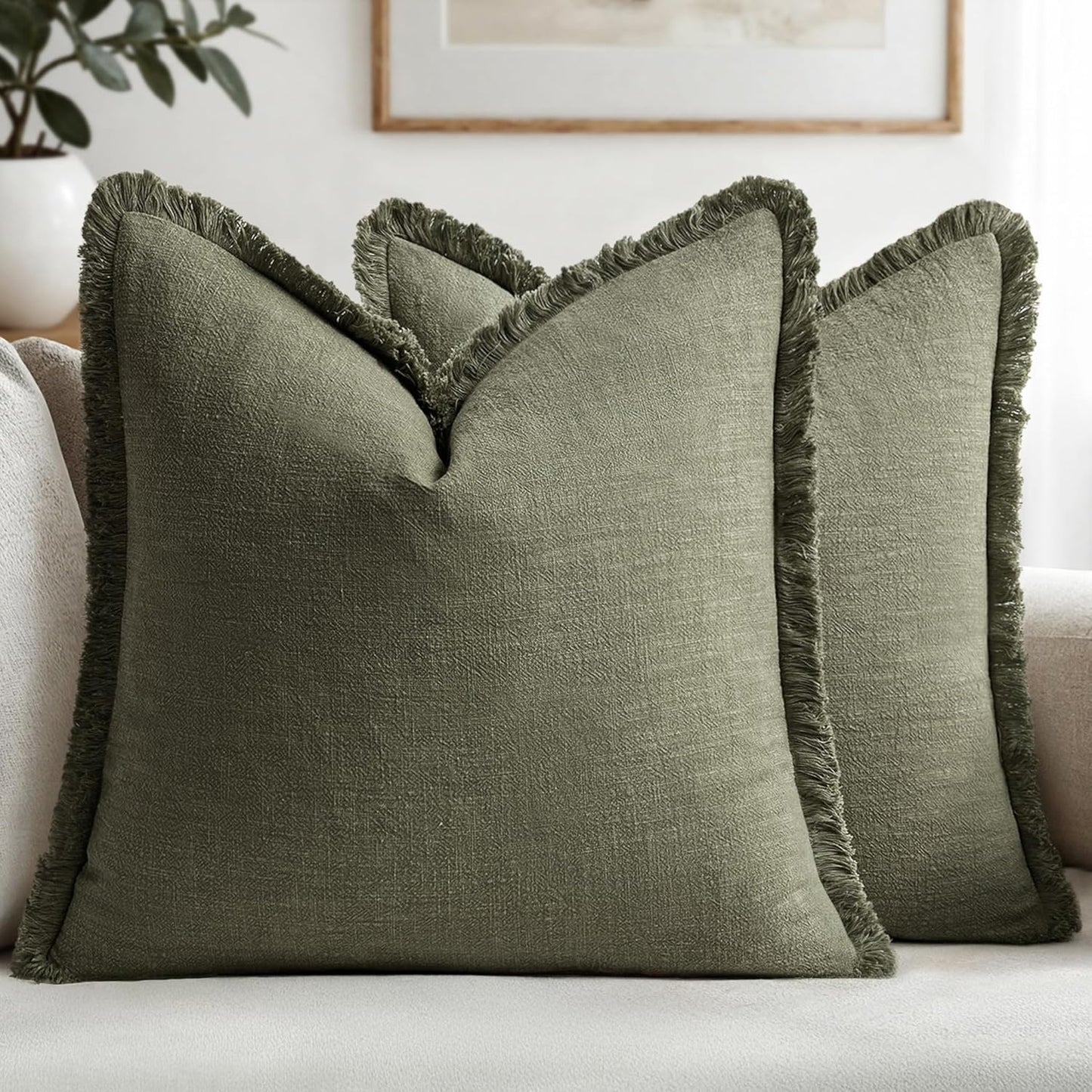 MIULEE Decorative Throw Pillow Covers with Boho Fringe Design