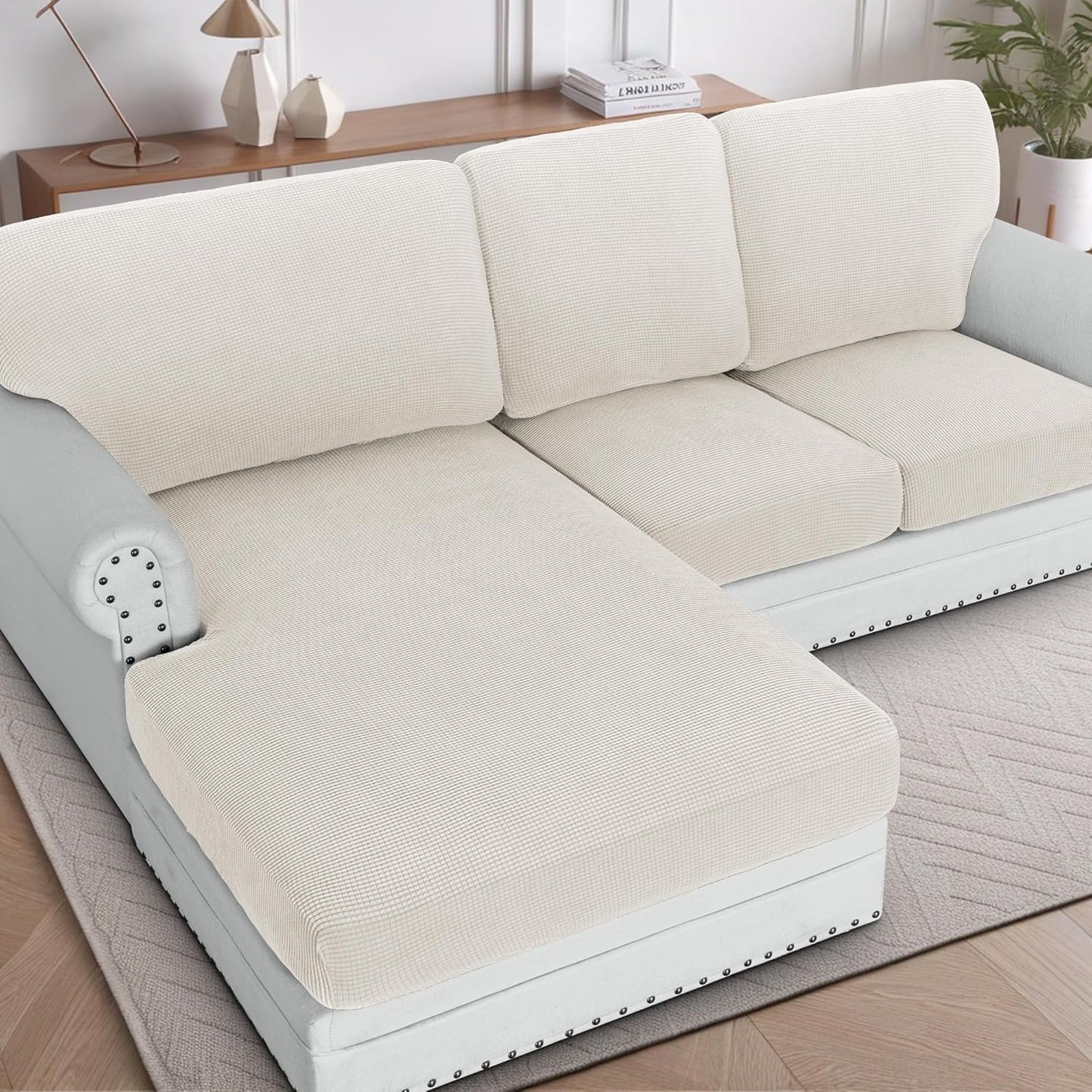 H.VERSAILTEX Sectional Couch Covers for L Shape Sofa in Ivory