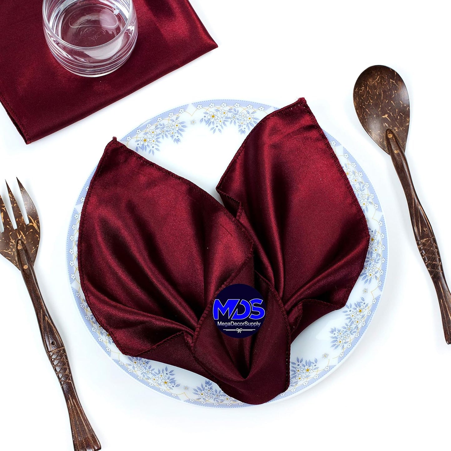 MDS Pack of 100 Burgundy Satin Napkin Square 12 X 12 Inches