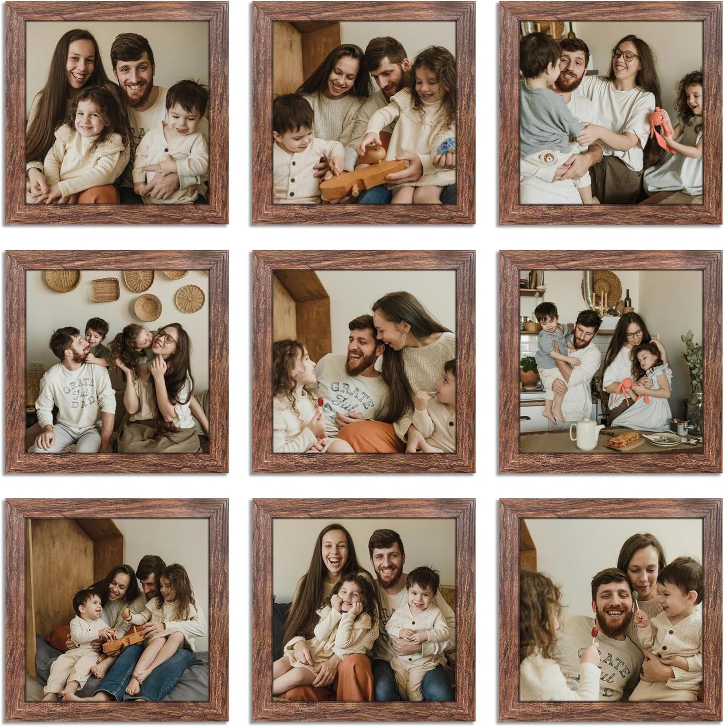 Square 8x8 Picture Frame Set of 9 for Gallery Wall Decor