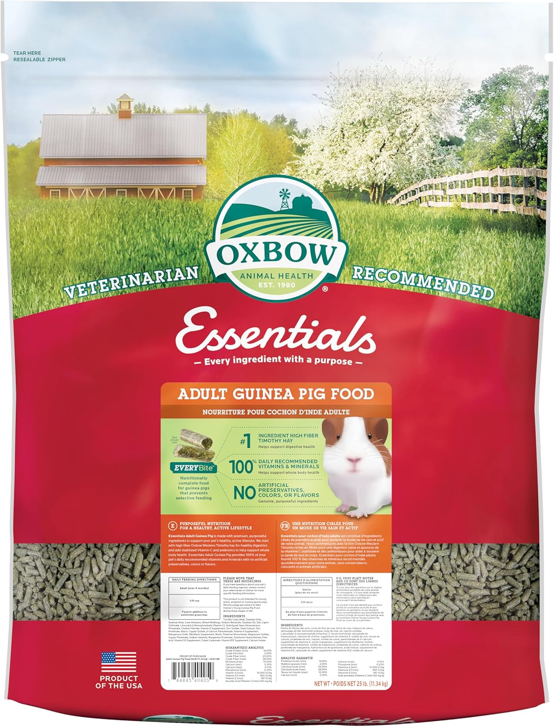 Oxbow Essentials Adult Guinea Pig Food for Healthy Digestion