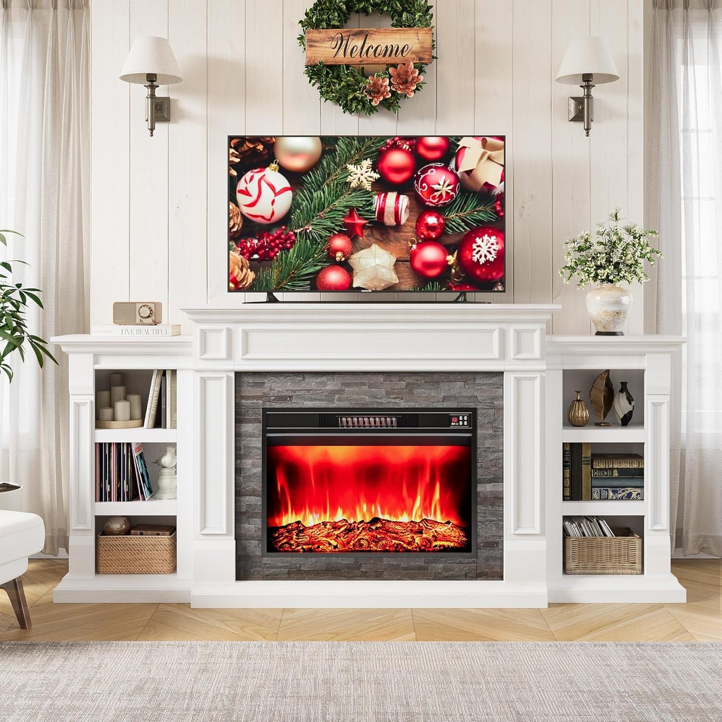 Naice 80 White Electric Fireplace - Realistic 3D Flame