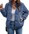 Corduroy Quilted Bomber Jacket for Women - Warm Oversized Zip Up Shoes