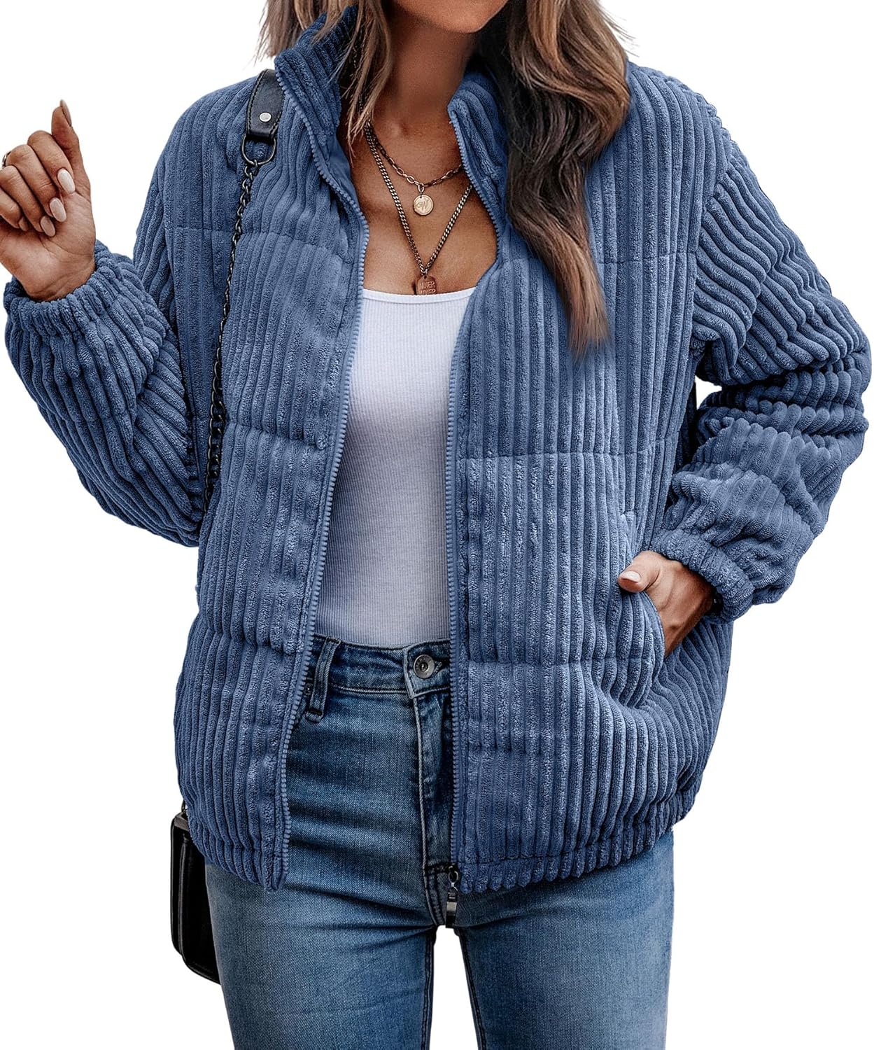 Angashion Women's Quilted Bomber Jacket for Fall and Winter