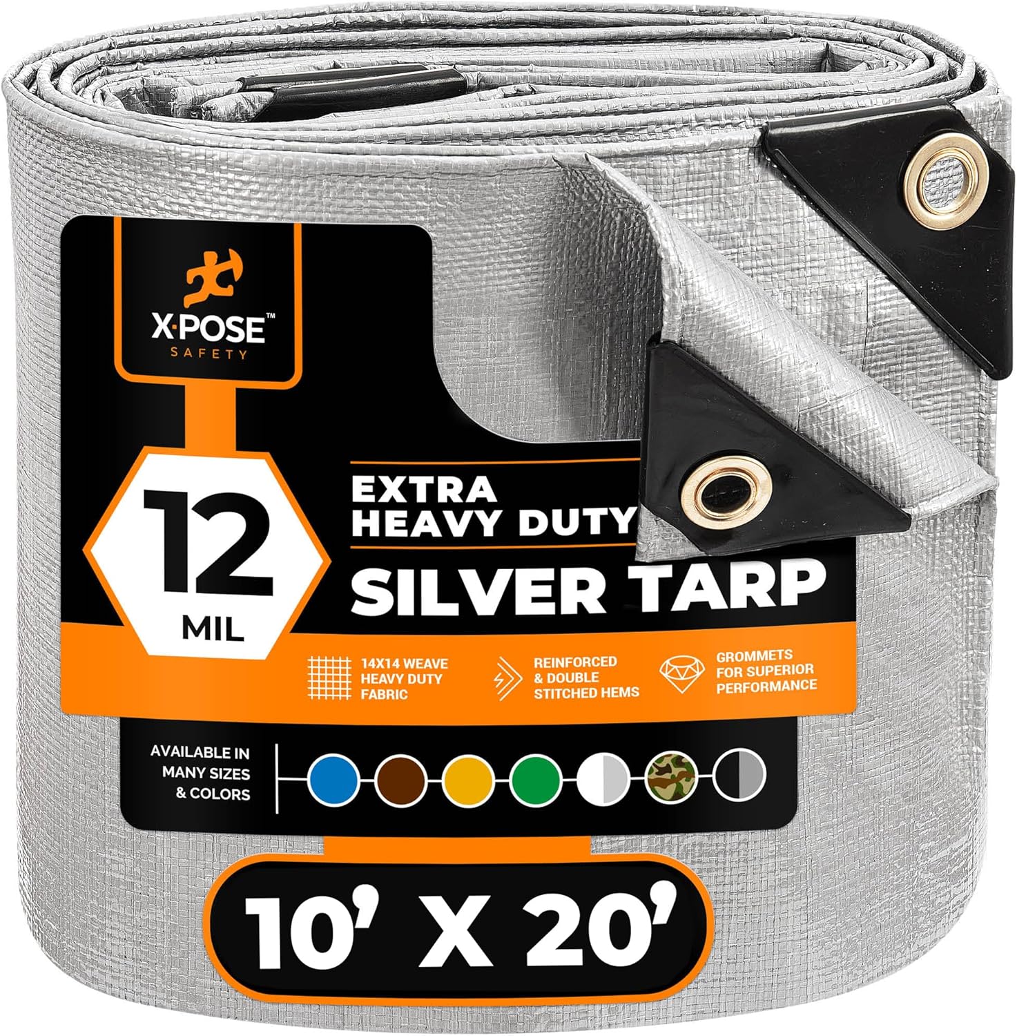 Heavy Duty Silver Poly Tarp 10ft X 20ft - Durable Waterproof Cover
