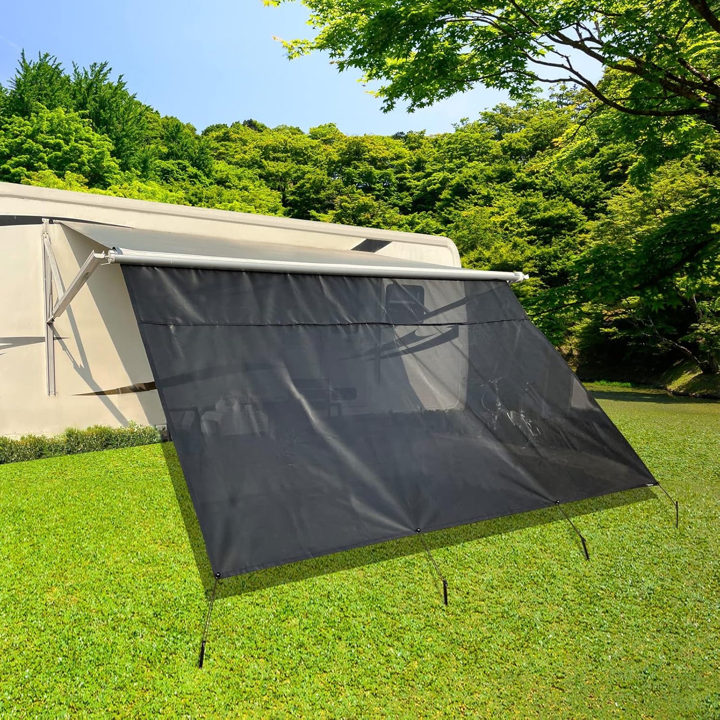 Dulepax RV Awning Shade Screen with Zipper for Privacy and UV Block