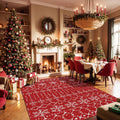 Christmas Area Rug 3x5 Rug Red Snowflake Plaid - Washable Holiday Mat