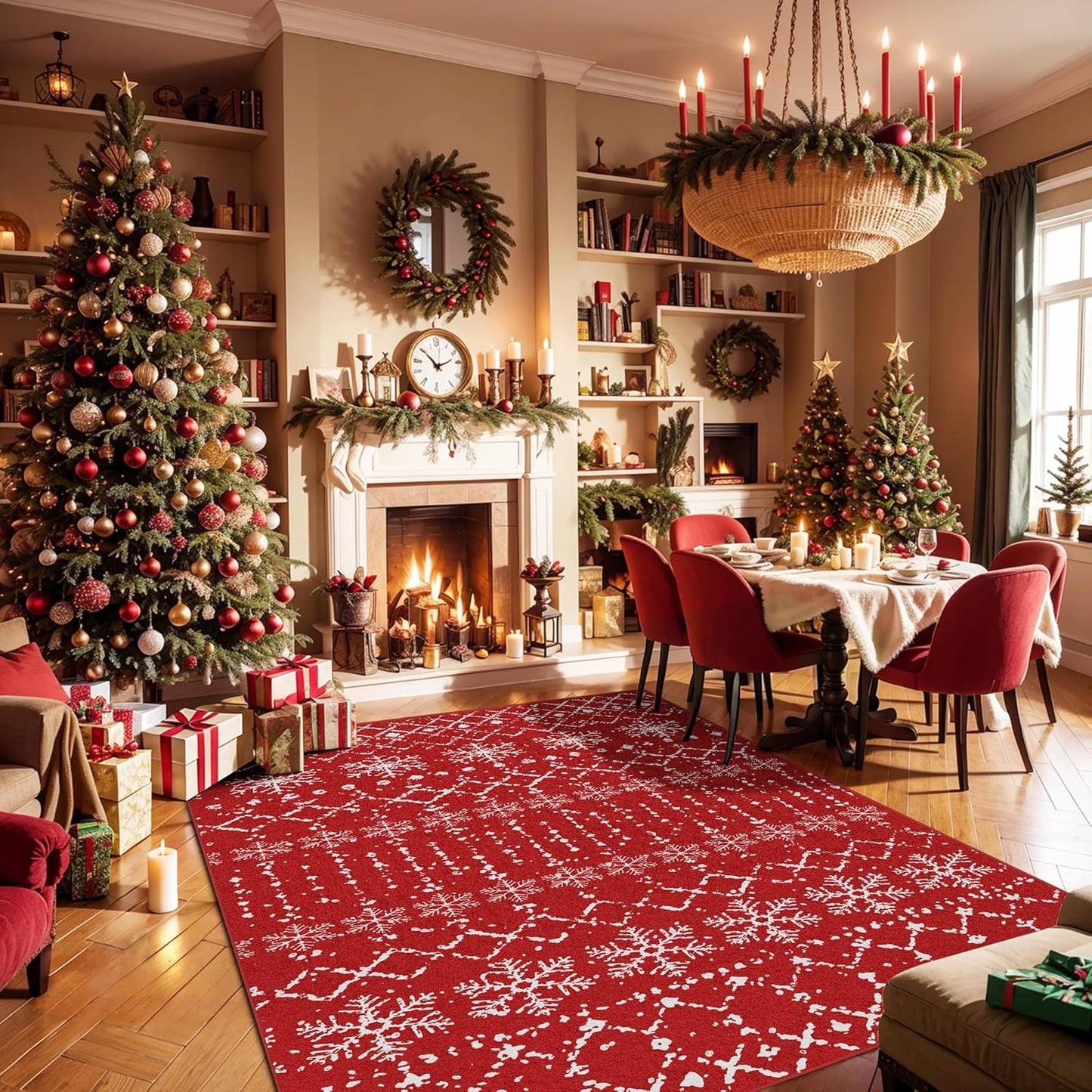 Christmas Area Rug 3x5 for Living Room with Snowflake Design
