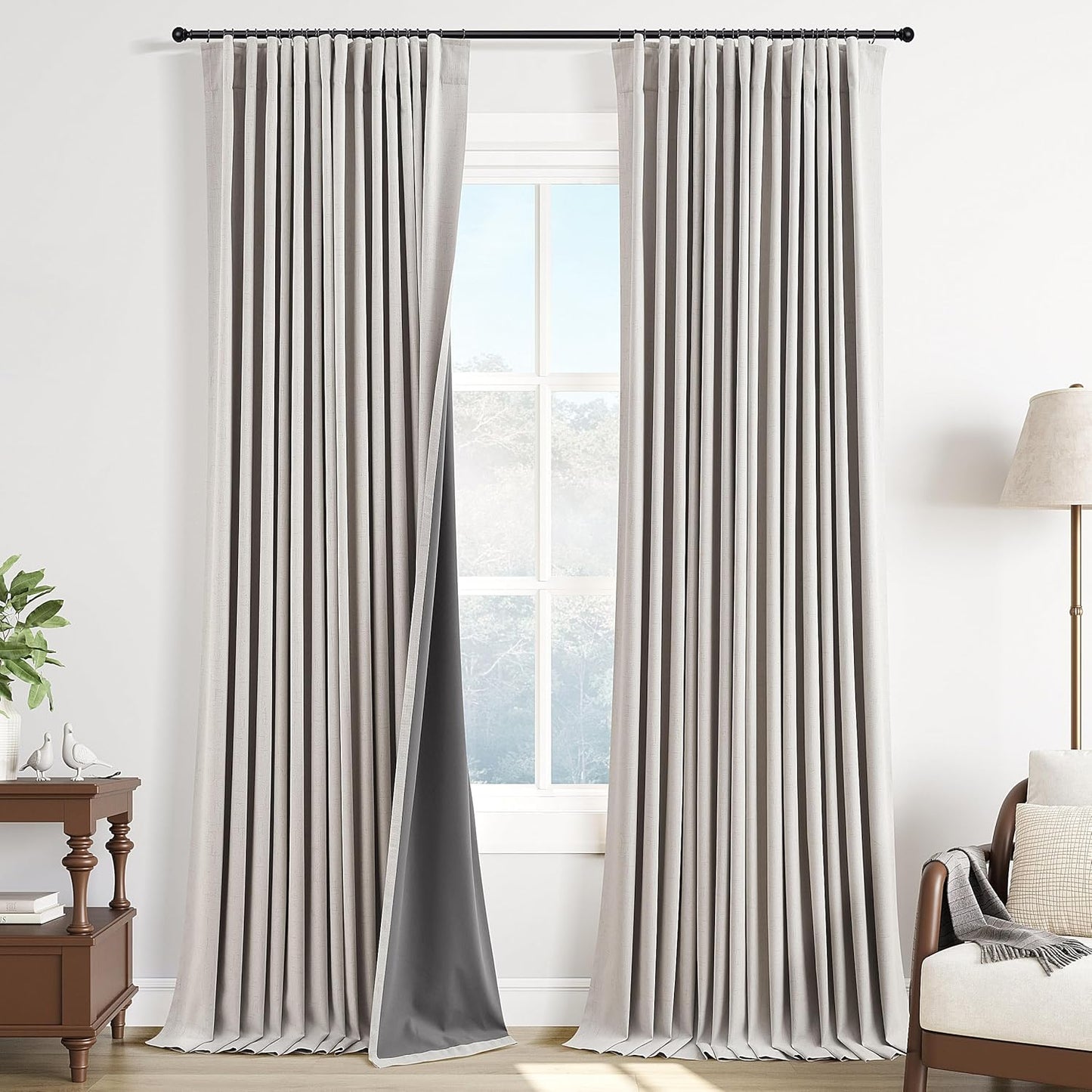 Cream Natural Linen Blackout Curtains for Total Room Darkening
